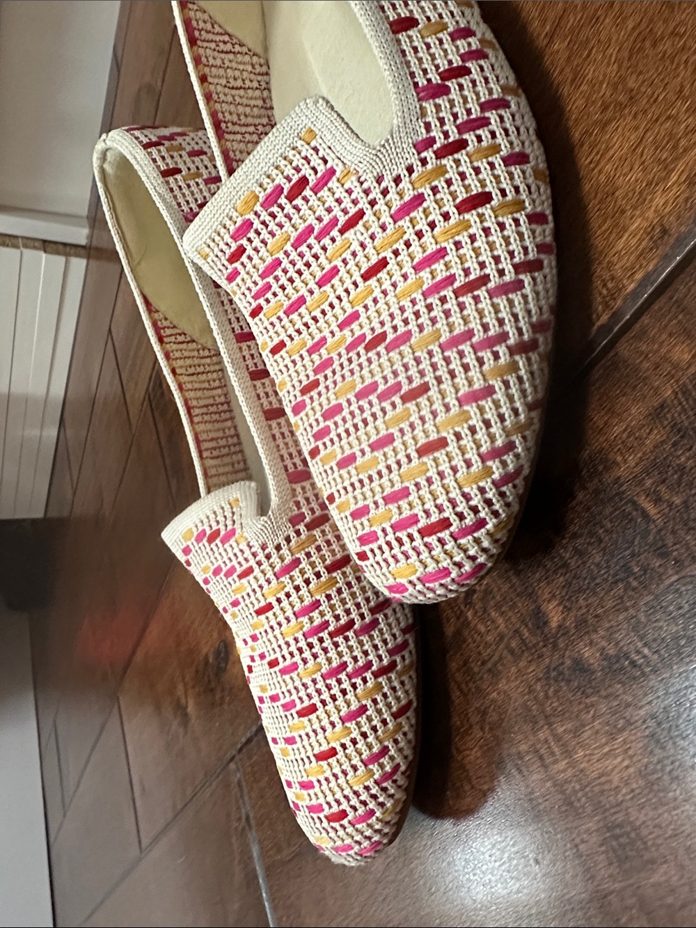 Vivaia Women's Patterned Slip-On Loafers in Cream with Pink & Yellow Accents - Picture 11 of 11